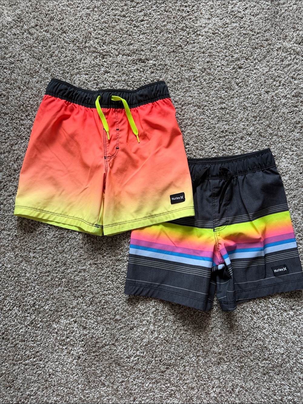 Hurley Boys' Neon Ombre & Striped Swim Shorts - Coral, Neon Yellow, Black